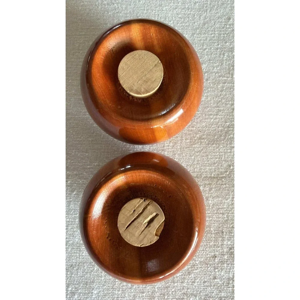Vintage Wood Orb Salt and Pepper Shakers MCM Mid Century Modern Turned Wood Orb